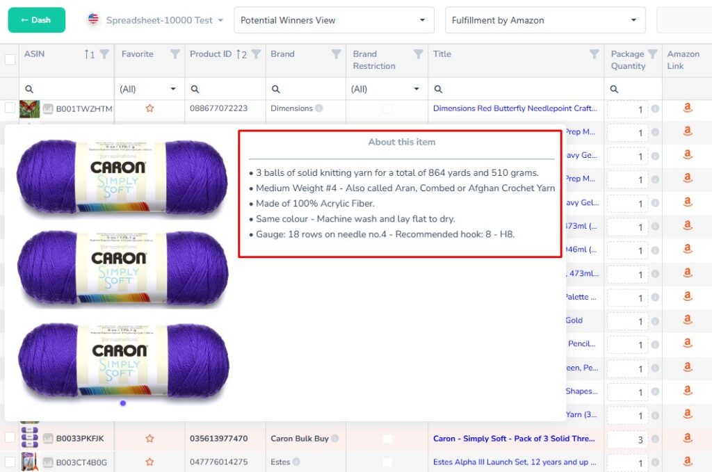 Analyzer.Tools Product Thumbnail hover showing product information